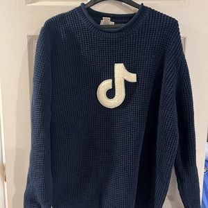 TikTok limited Edition Custom Logo Navy Cotton Waffle Sweater Crew Neck Sz XL